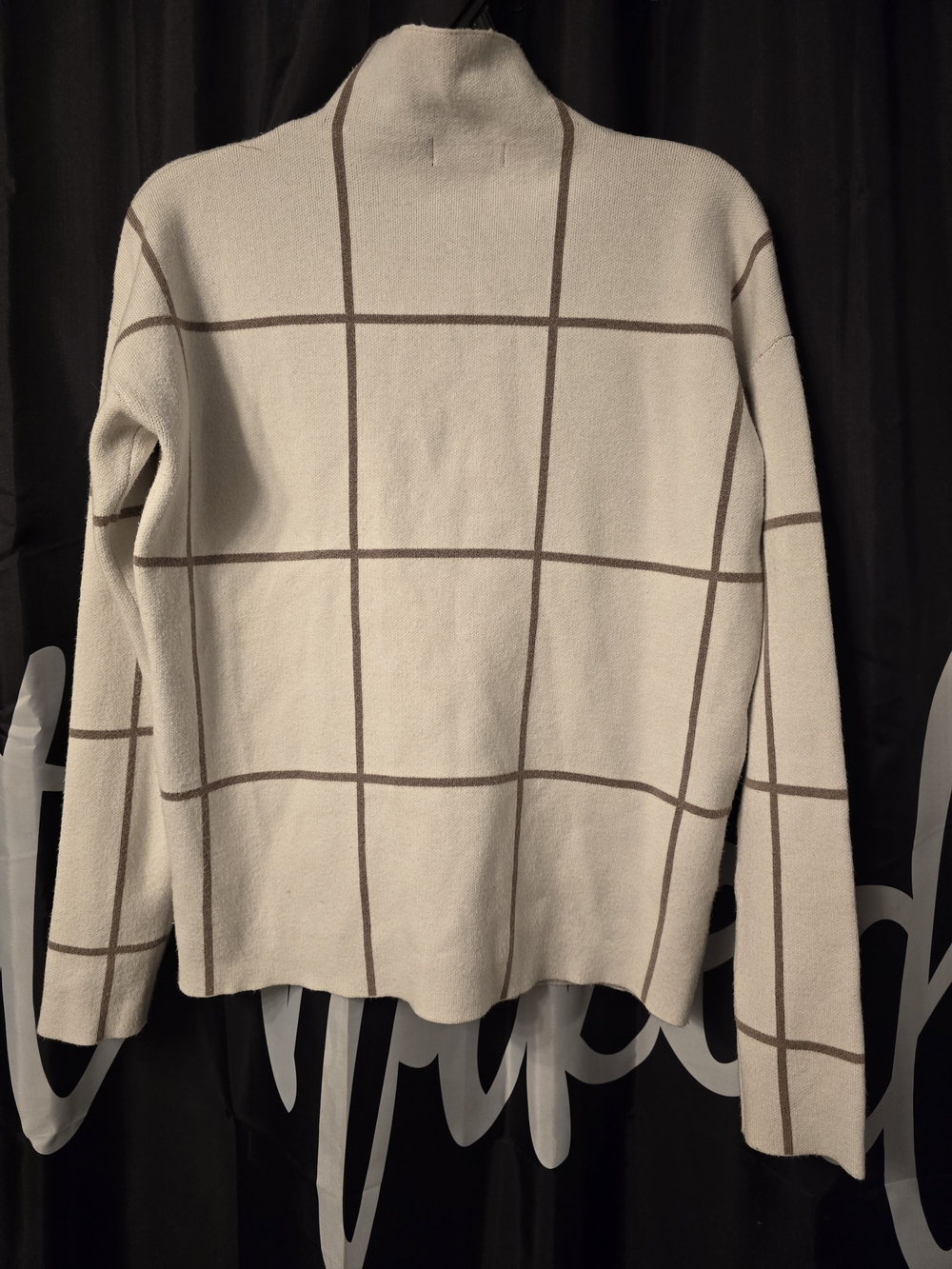 Cynthia Rowley Cream & Brown Windowpane Mock Neck Sweater - Picture 4 of 4